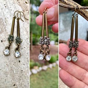 Glam-Grunge Earrings w/ Pyrite & Rhinestone